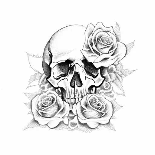 Skull With Dead Roses