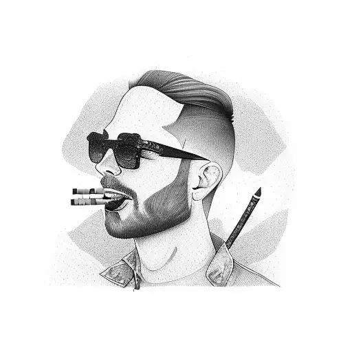 Cool Guy Cartoon Tattoo Sunglasses Cigarette