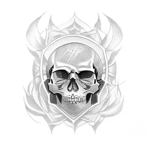 Tattoo Master With Skull Head Making Tattoos On The Scene In Halloween