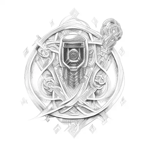 A Detailed Engine Tattoo With A Family Tree Intertwined