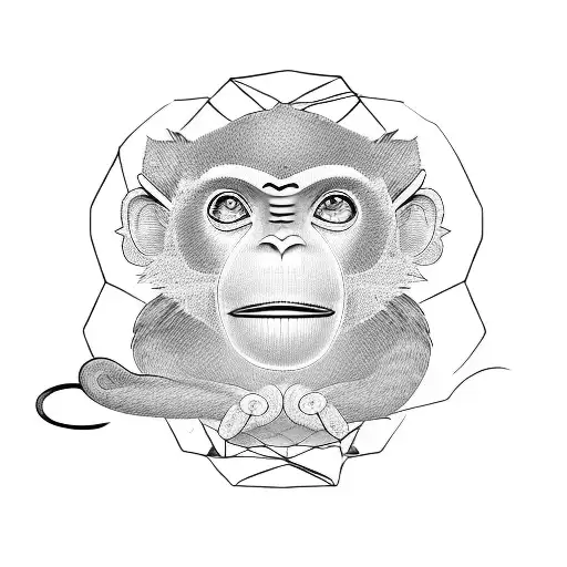 A Dotwork Design Of A Singing Monkey Holding A Gemini Symbol