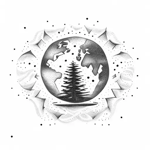 Tree With Stars And The Earth In The Background