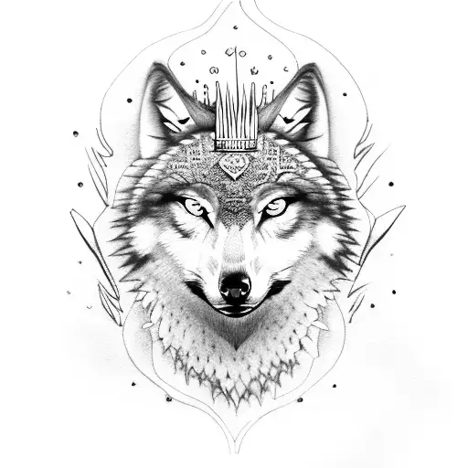 Half Wolf Face Half Owl Face With A Crown