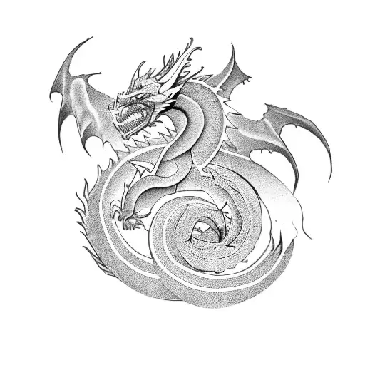 Craft A Fitness-inspired Tattoo Featuring A Powerful Dragon In Dotwork Style