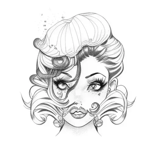 Var Waitress With Curly Black Hair And Blue Streaks In Pin Up Style