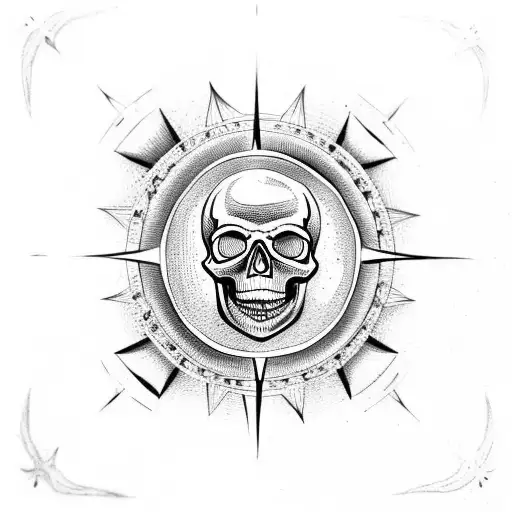 Skull Incorporated Into A Vintage Compass Design