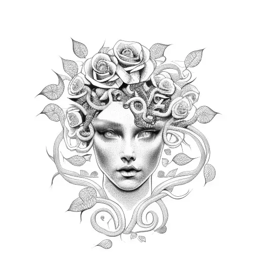 Medusa Head With Roses And Vines