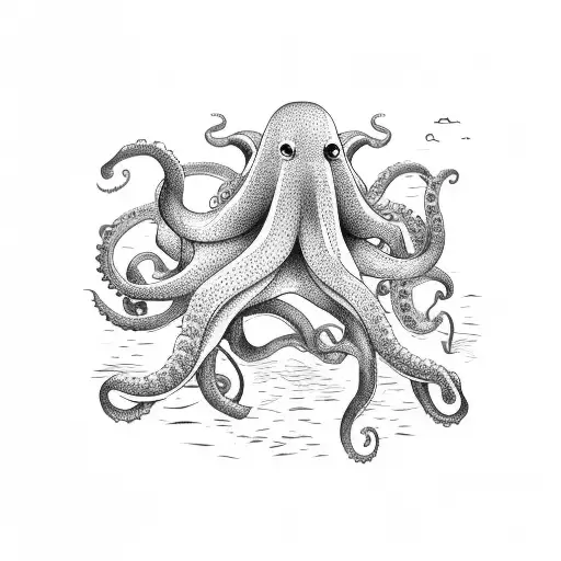 A Ship Battling A Giant Octopus In A Stormy Sea