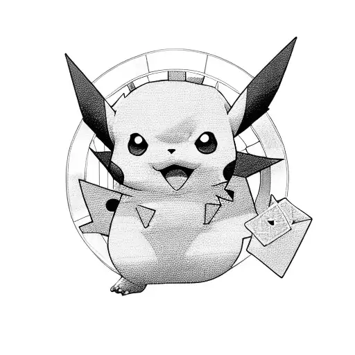 A Tattoo Of A Pikachu Playing A Board Game With Other Pokemon Characters