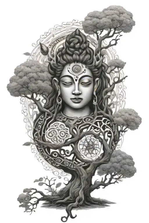 Shiva And Tree Of Life Intertwined