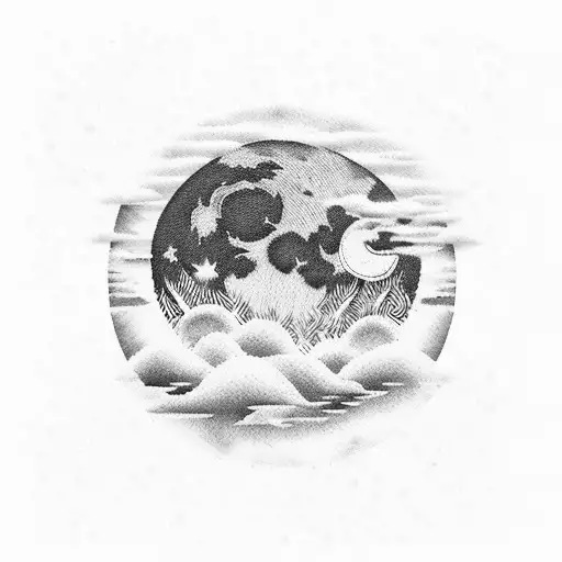 Moon Ocean Palmtrees