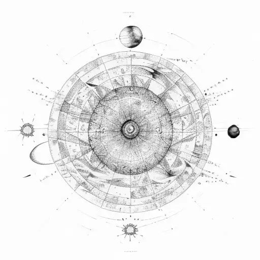 A Witchy Celestial Map With Planets And Constellations In Dotwork