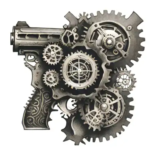 A Gun With Clock Gears And Cogs Inside