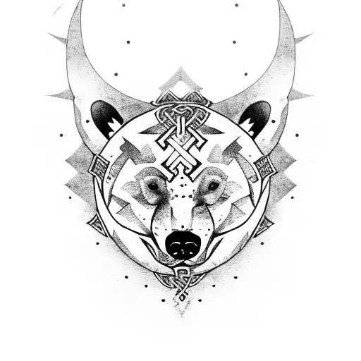 Gothic-style Polar Bear With Viking Symbols