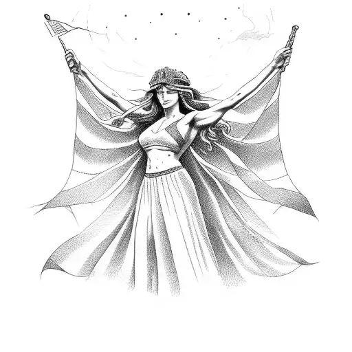 A Powerful Greek Goddess Holding A Lesbian Pride Flag