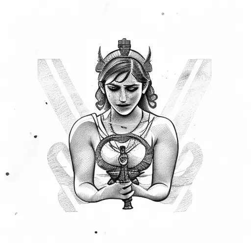 A Powerful Greek Goddess Holding A Lesbian Pride Flag