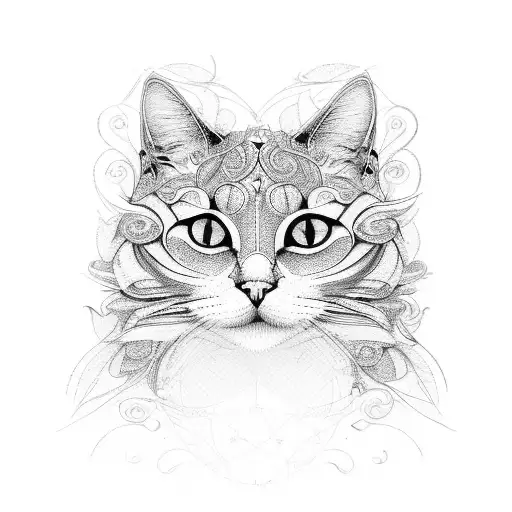 An Intricate Design Of A Cat's Face With Abstract Shapes And Patterns