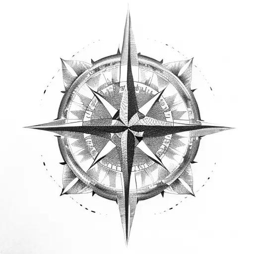 A Compass Rose With A Japenese Wave