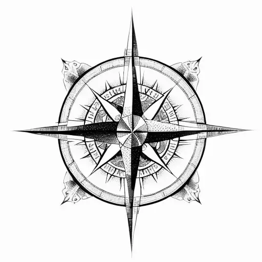 A Compass Rose With A Japenese Wave