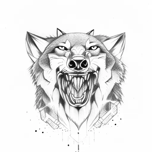 Wolf With Open Mouth And A Skull In That Mouth