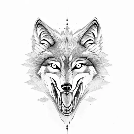 Wolf With Open Mouth And A Skull In The Mouth