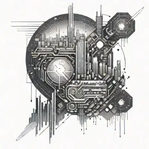 A Futuristic Cityscape With Integrated Circuit Patterns And Computer Code Hidden In The Background