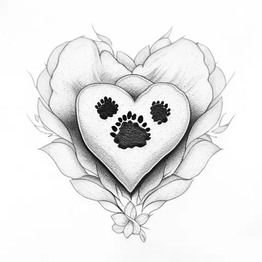 Flower Heart With Dog Paw Print In The Middle