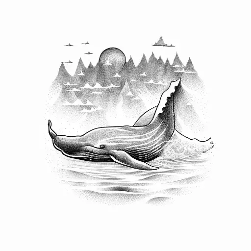 Whale Tail Entering In The Sea And Sunset