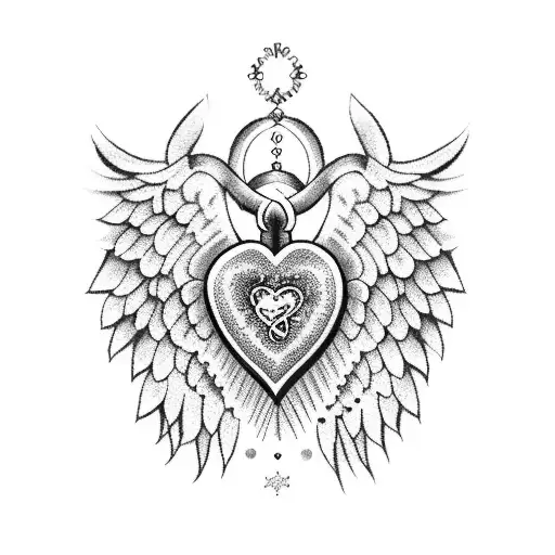 Sacred Heart Wings Dotwork Ornament Dots Twinkle Star Lucky