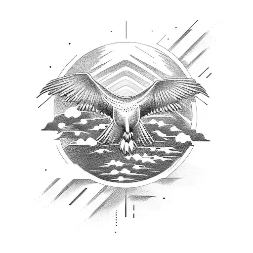 Sunset With Eagle Flying