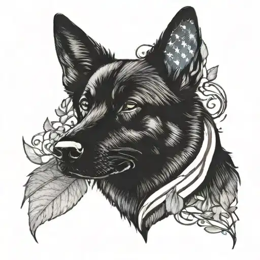 Black German Shepherd With American Flag With Eucalyptus Vines