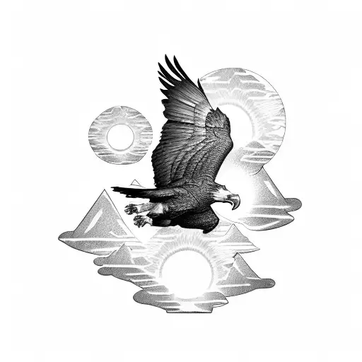 Sunset With Eagle Flying To The Right