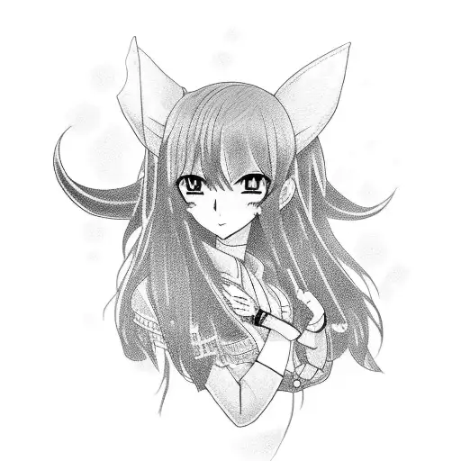 A Dotwork Tattoo Of An Anime Character Wearing A Cosplay Outfit Inspired By A Music Genre