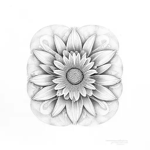Daisy Flowers With Water Design In The Style Of Escher
