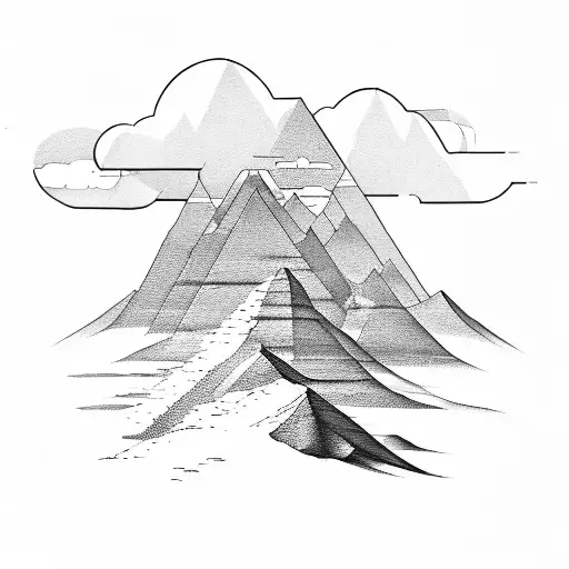 An Engineer's Blueprint Of A Mountain Peak With Clouds Floating Above