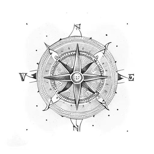 A Dotwork Tattoo Of A Viking Compass With The Word 'Home' In The Center