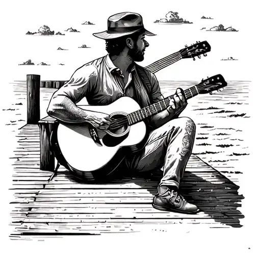 Man Sitting On The Pier With A Guitar