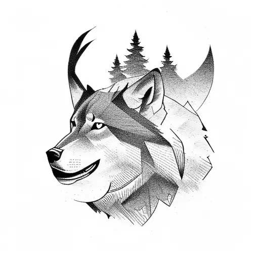 A Silhouette Of A Lumberjack Riding A Wolf