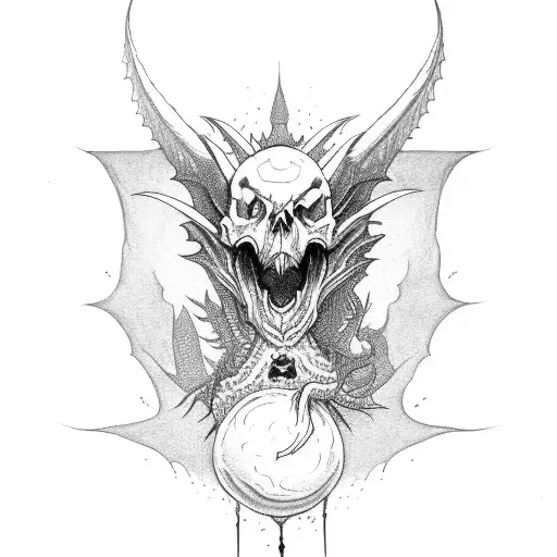 Dragon Eating A Human Skull With Blood