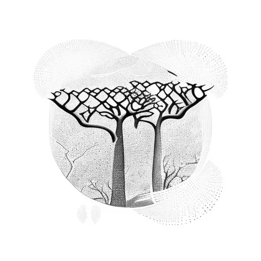 African Baobab Tree With Intricate Dotwork Patterns