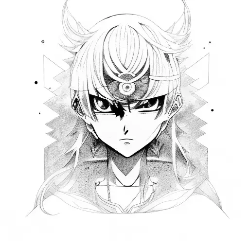 A Mesmerizing Tattoo Of An Anime Character Surrounded By Colorful Abstract Shapes