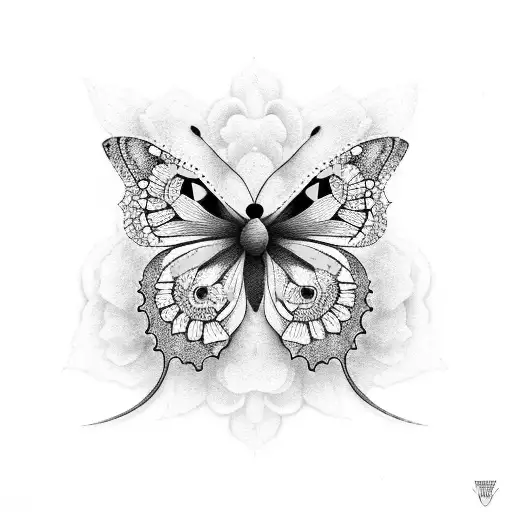 Black And Yellow Butterfly Witu Flowers With The Name Gregoria Carranza