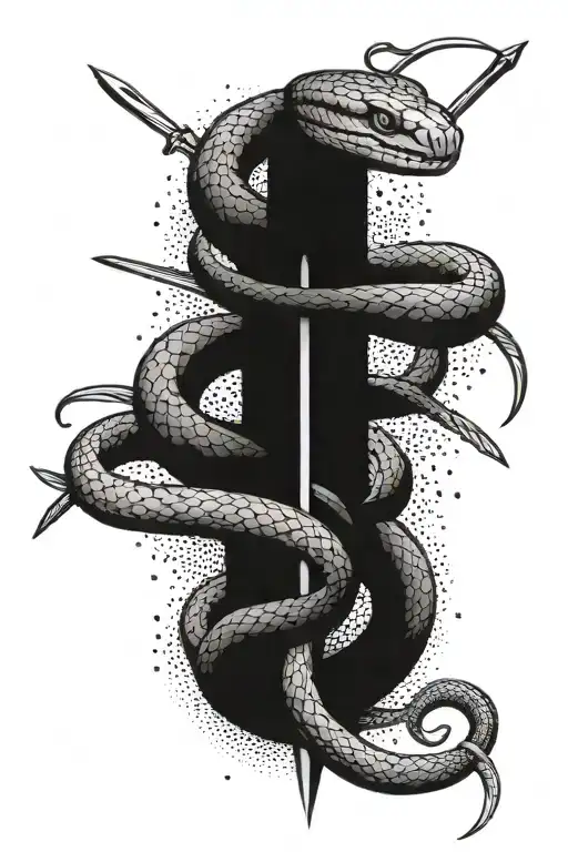 Snake Wrapped Around Sword Intertwined