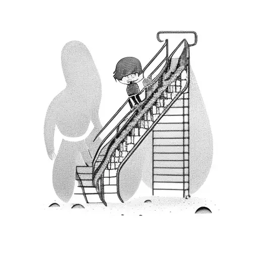 A Child With His Father Holding Hands And Climbs An Infinite Staircase