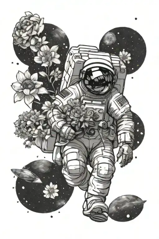 Astronaut Holding Flowers In Space Surrounded