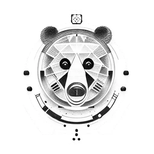 A Dotwork Tattoo Of A Bear Surrounded By Retro Gaming Consoles