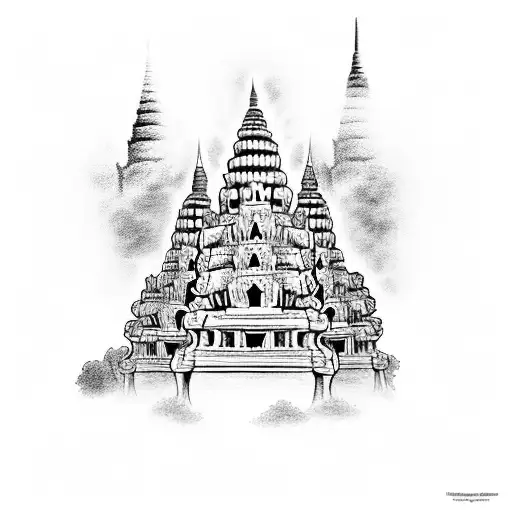 Hanuman With Angkor Wat As The Background