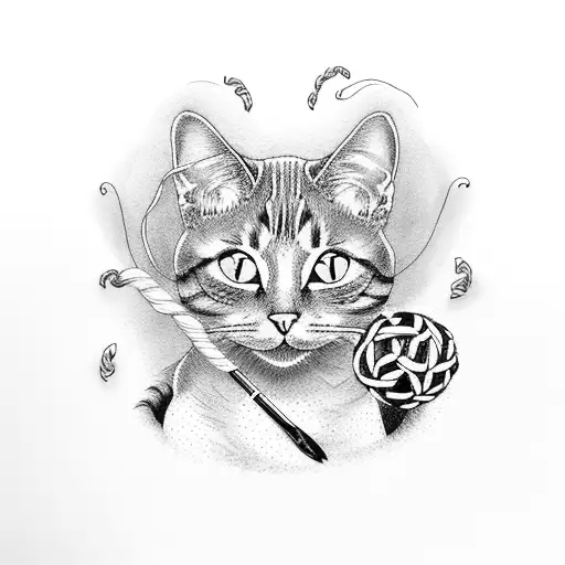 A Cat Playing With A Crochet Ball Of Yarn