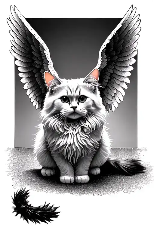 White Fluffy Cat With Angel Wings Spread