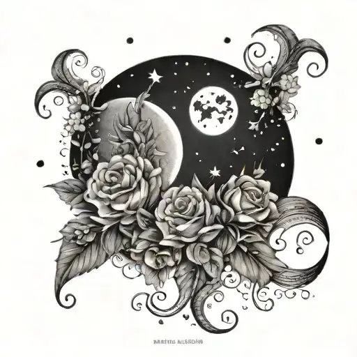 Witchy Moon And Flowers